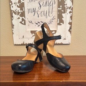 Black Leather Mary Jane Wedge Sandals